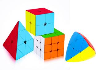 Authfort 3 X 3 mastermorphix cube, 2x2 + 3x3 + Pyraminx Pyramid Speed Sticker less Cube combo pack of 4