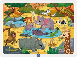 Minileaves Wild Animal Puzzle | Jigsaw Puzzles for Age 3+ | 35 Pieces with Wooden Tray