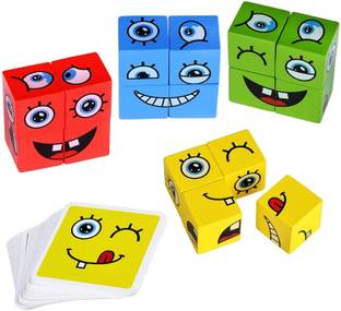 Little Mind Wooden Cube Emoji Puzzle-Expression Cube Toy Fun Games for Kids