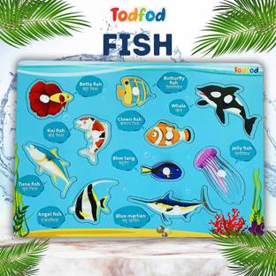 Todfod Wooden Jigsaw Puzzles Fish Character For Kids