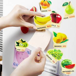 Plus Shine Fruits Theme Printed Set Wooden Fridge Magnet Fruits Name with Picture Stickers