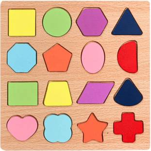 KIDOLOGY Wooden Colorful Geometric Shape Puzzles Pre Educational Toys for Kids