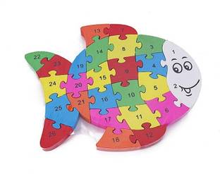 Little Mind Wooden Fish 3D Puzzle with 26 Alphabets(A-Z) and Numbers (1-26)