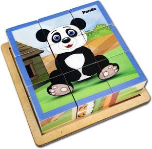 Minileaves 3D Jigsaw Puzzle Wooden Cube Block Animals 6 Sides with 6 Animal