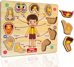 SHALAFI Wooden Human Body Parts Puzzle Board with Knobs, Educational and Learning Game
