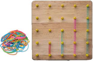 Plus Shine Wooden Geoboard Rubber Bands Matrix Brain Teaser Create Figures Shape Puzzle