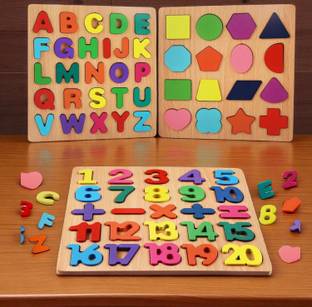 VHD Wooden Educational Puzzle Set – Alphabets, Numbers & Shapes for Kids H46