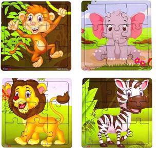 Fiddlys Wood Jigsaw Puzzles for Children - 9 Pieces (Pack of 4)