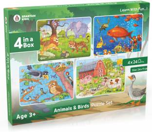 spartan kids Animal & Birds Jigsaw Puzzle for Kids of Age 3-5 Years, Set of 4-96 Puzzle Pcs