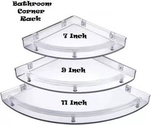 Senkiddpro Bathroom Corner Wall Shelf Rack 3in1 Unbreakable Plastic Acrylic Wall Shelf