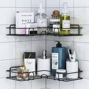 DXDT Multipurpose L Shape (Pack of 2) Wall Mounted Corner Shelf/Self Adhesive Stainless Steel Wall Shelf