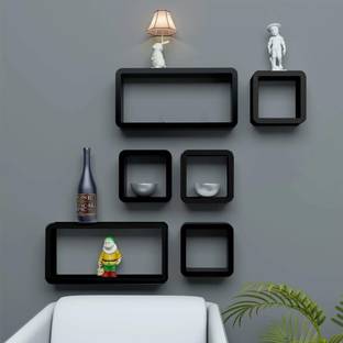 Hindwood Wooden Wall Cube Shelves Set Of 6 100% Good Quality ( BLACK) MDF (Medium Density Fiber) Wall Shelf