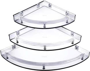 Zigma Enriching Lifestyles White, Multipurpose Home Decor, Kitchen, Bathroom Corner Shelf for Wall Set of 3 Plastic Wall Shelf