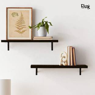 Flux Flux 2 Black Wooden Wall Shelf with Particle Board and L Bracket Stylish Storage Particle Board Wall Shelf