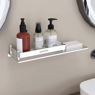 Plantex Stainless Steel 2 in 1 Multipurpose Bathroom Shelf/Rack/Soap Dish/Bathroom Accessories (15 x 5 Inches - Pack of 1) Stainless Steel Wall Shelf