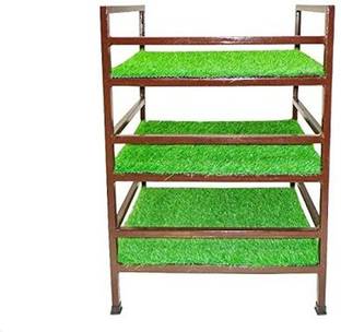 SANUSHAA 3 Tier Multipurpose Metal Storage Rack with Artificial Grass Book Shelf for Home Iron Wall Shelf
