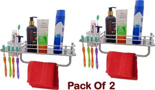 vyapt 3in1 Multipurpose Bathroom Toothbrush,Tumbler & Towel Holder - Kitchen Organizer Stainless Steel Wall Shelf