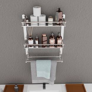 Nexanest Wall Mounted Bathroom Towel Rack and Shelf Bathroom Towel Holder/Shelf with Rail Stainless Steel Wall Shelf