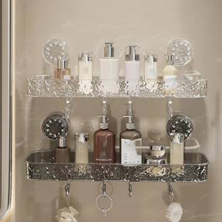 SIGMASTONE Transparent Suction Wall Mounted Plastic Bathroom Shelf Plastic Wall Shelf