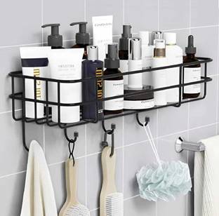 iSTAR Iron Self-Adhesive Multipurpose Shelf with Hooks for storage - Iron Wall Shelf