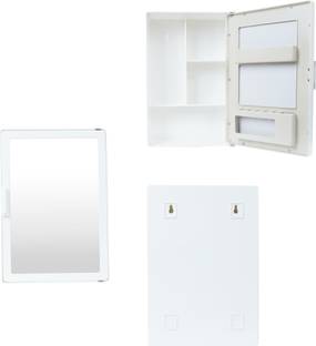 Epraiser SMALL MINI BATHROOM RACK SHELF STORAGE BOX WITH MIRROR WALL DECOR Plastic Wall Shelf