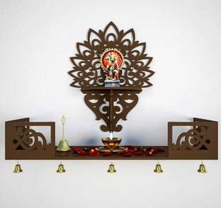 SMART SHOPPEE Home Mandir Engireed Wood Home Pooja Mandir Handmade Home Tample Pooja Mandir Wooden Wall Shelf