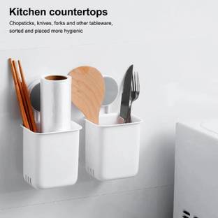 DXDT Utensil Kitchen Rack Plastic (Pack of 2)Wall mounted self adhesive chopsticks/knife/spoon/scoop/peeler holder