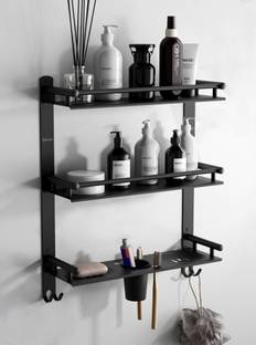 GRIVAN 5-in-1 Heavy-Duty 3-Layer Bathroom Rack with Soap Holder & Storage Organizer Stainless Steel Wall Shelf