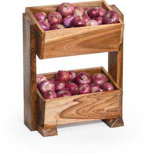TEAKWOODKART Fruits/Vegetables Kitchen Rack Wood Teakwood's Vegetables/Fruits basket/ Onion Potato Stand/ Storage Organiser KR019