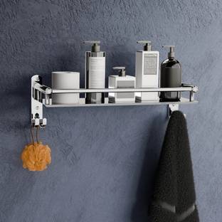 Nexanest Multipurpose Stainless Steel Bathroom Shelf with 1 Rack,1 towel/Loofah Holder Stainless Steel Wall Shelf