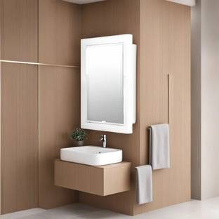 CIPLA PLAST Strong and Heavy Glam Look Storage Cabinet with Mirror- Ivory- Polypropylene, Glass Wall Shelf