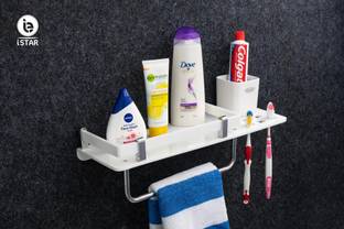 Frap 3-in-1 Acrylic Bathroom Shelf with Tumbler Steel, Acrylic Wall Shelf