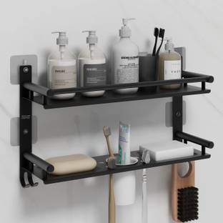 Plantex 5in1 Multipurpose Bathroom Shelf with Soap Stand/Toothbrush Holder for Bathroom Stainless Steel Wall Shelf