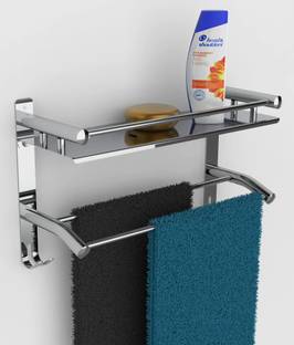 Capital Stainless Steel Double Layer Shelf withTowel Rod Stainless Steel Wall Shelf Stainless Steel Wall Shelf (Number of Shelves - 1)ding Towel Stand/Hanger/Bathroom Accessories (Brass Finish) Stainless Steel Wall Shelf
