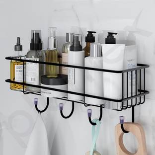 M Y Multipurpose Rack Metal Wall Shelf with 4 Hook Iron Wall Shelf
