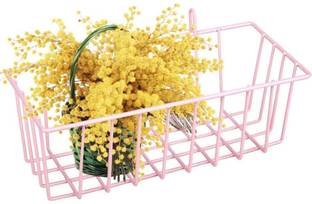 PIKIFY Grid Hanging Iron Basket Flower Pot Shelf for Display Rack Color -Pink Iron Wall Shelf