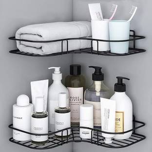 SNQ Bathroom Without Drill Bathroom Corner Shelf Adhesive Stand Iron Wall Shel Iron Wall Shelf