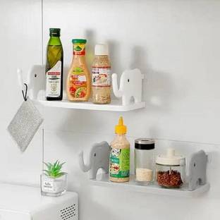 NISHIV Multipurpose Wall Mount Self-Adhesive Plastic Storage Rack Plastic Wall Shelf