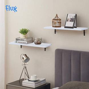 Flux Floating Wall Mounting Shelf for Living Room, Kitchen, Bedroom and Home Decor Particle Board, Steel Wall Shelf