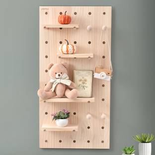 Plantex Multipurpose Pine Wood Pegboard for Home/Bedroom/Kitchen/Bathroom (32x16 inches) Wooden Wall Shelf