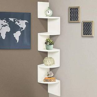 RENEW PINEWOOD PINEWOOD New Floating Corner Shelf, Wall Mounted Zigzag Display Storage MDF (Medium Density Fiber), Wooden Wall Shelf