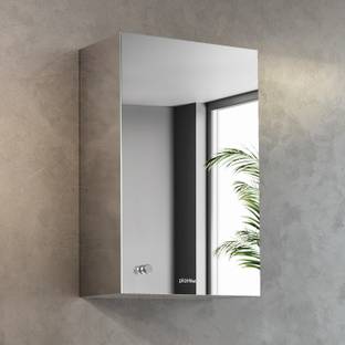 IMPULSE Platinum 304 Grade Bathroom Mirror Cabinet (10x16 Inches) Stainless Steel Wall Shelf