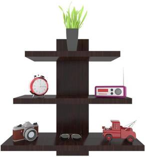VIKI FURNITURE | Tree Shaped Floating Wall Shelf/Rack (Wenge, 3-Shelves) | Mumb Particle Board Wall Shelf