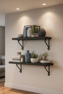 Mighty Home Wall Mounted Wooden Shelf | Floating Shelf with Metal Frame | Small Decor Rack Wooden Wall Shelf