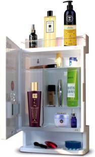 Branco | Mirror Cabinet | Storage | Bathroom Organizer |- White Plastic, Glass Wall Shelf