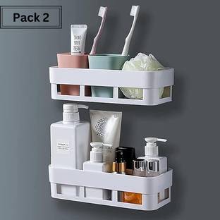 PYORIT 2 Pcs Bathroom Storage Rack Shelf With Self Adhesive Sticker Plastic Wall Shelf Plastic Wall Shelf
