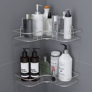Plantex Self-Adhesive Corner Shelf for Bathroom/Rack Shelf/Without Drill- Pack of 1 Stainless Steel Wall Shelf