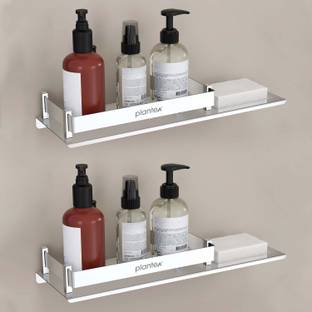 Plantex Stainless Steel 2 in 1 Multipurpose Bathroom Shelf/Rack/Soap Dish/Bathroom Accessories (15 x 5 Inches - Pack of 2) Stainless Steel Wall Shelf