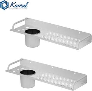 KAMAL Stainless Steel Straight Shelf with Tumbler (Set of 2) Stainless Steel Wall Shelf