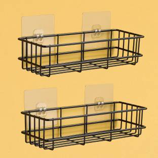 Frap Sticker Wall Mounted Bathroom Corner/ Rack/ Storage Organizer Iron, Steel Wall Shelf